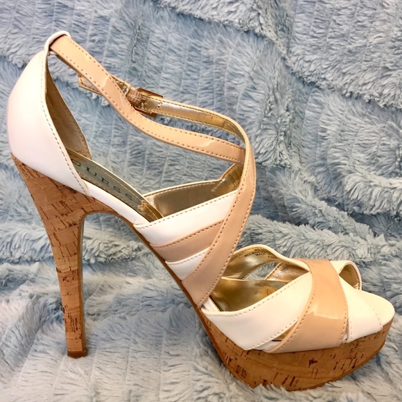 Guess Shoes - Guess Nude & Cream Strappy Stiletto Cork Heels 7.5